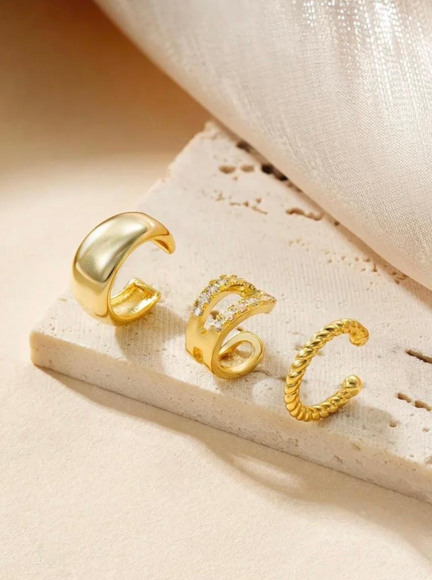 Golden ear cuff set of 3