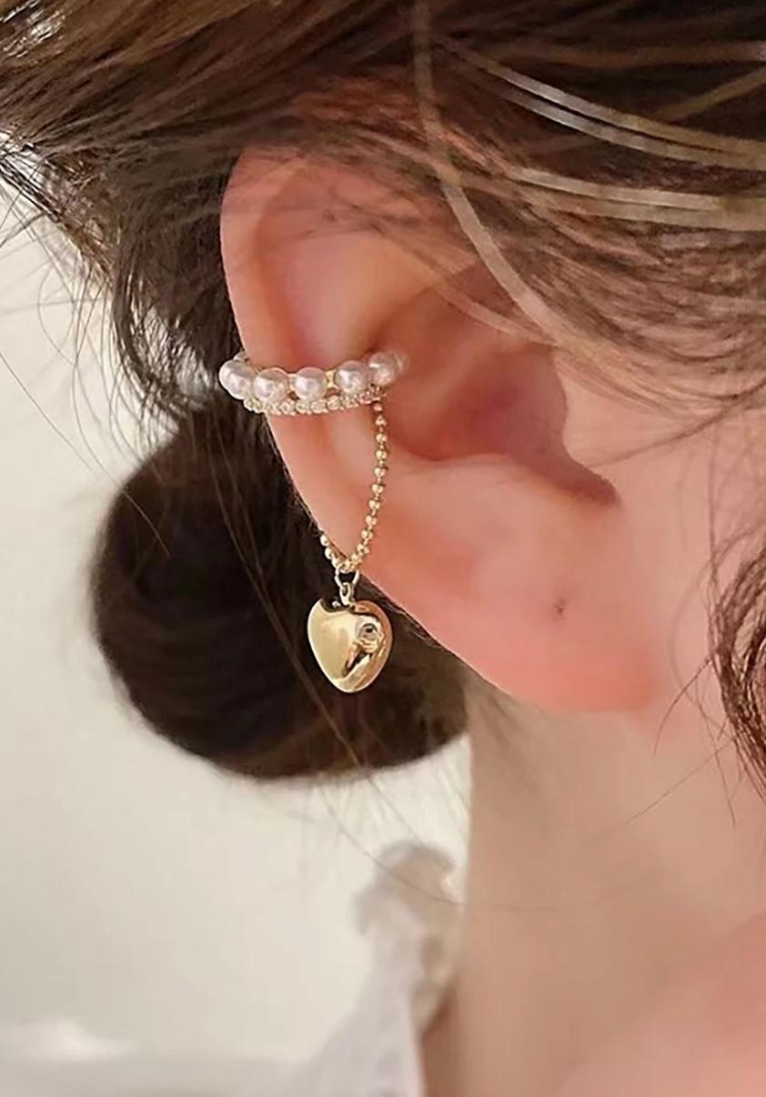 Pearl and Heart Ear cuff