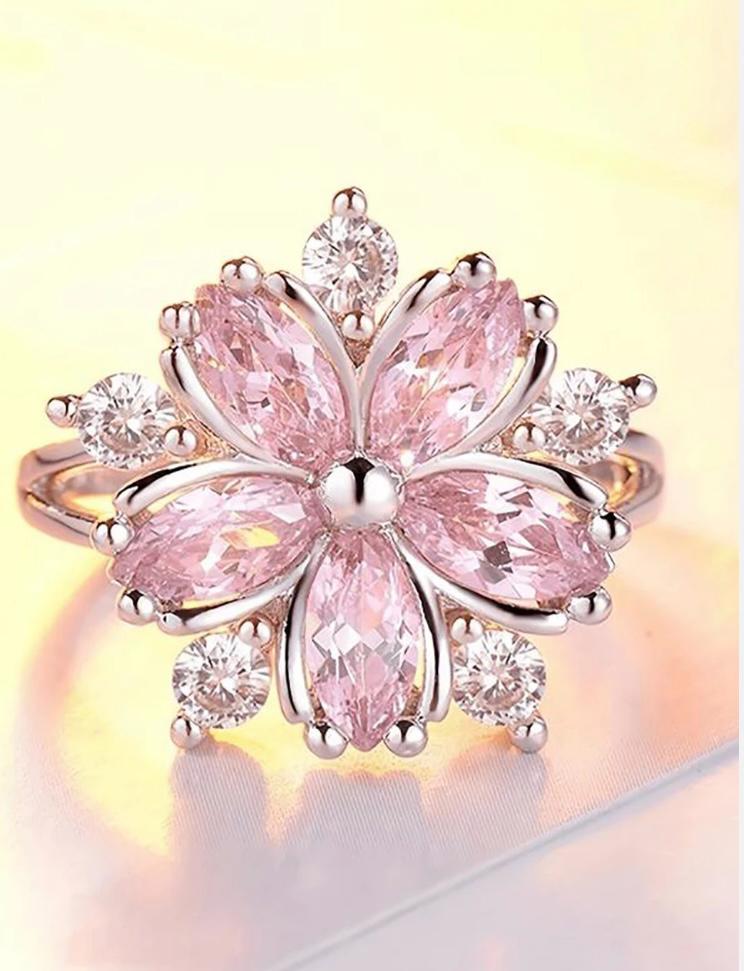 Pink stone flower-themed ring