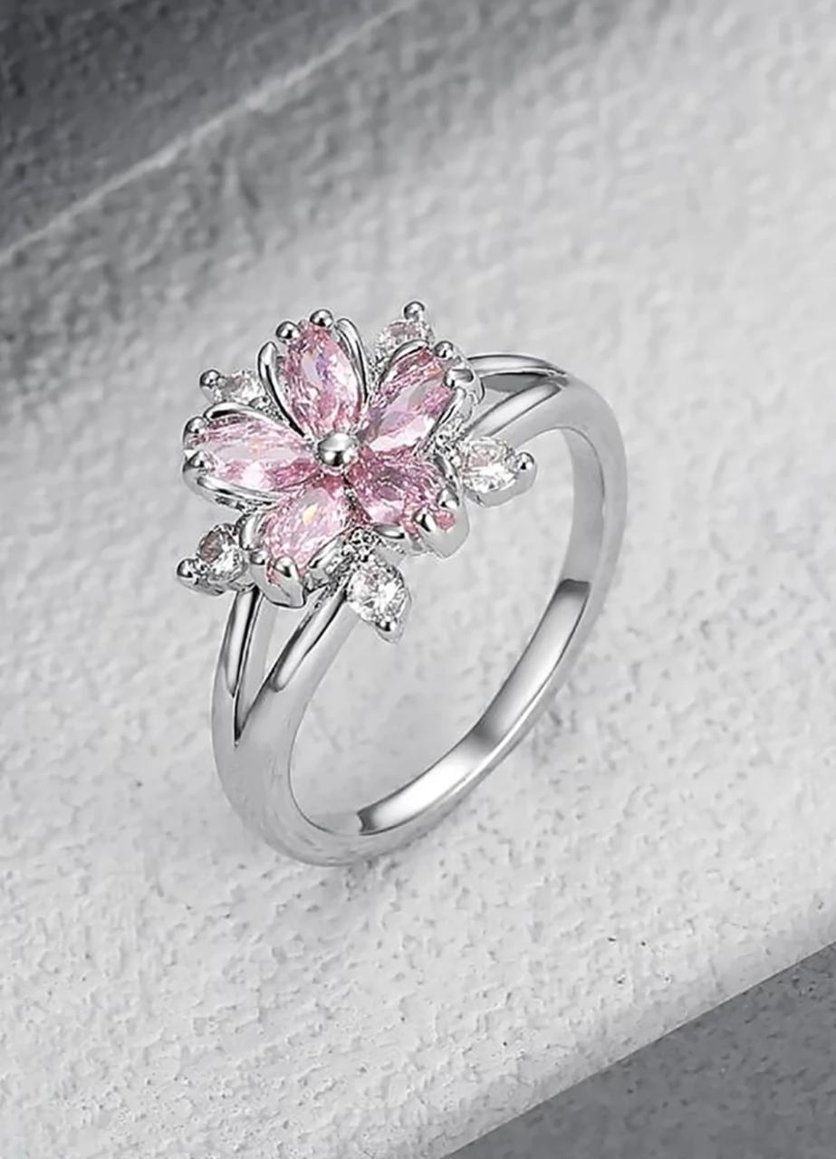 Pink stone flower-themed ring