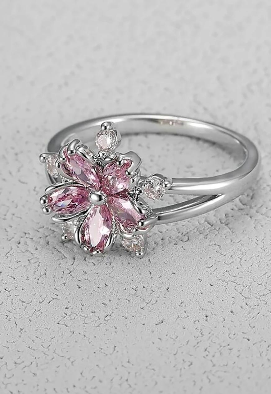 Pink stone flower-themed ring