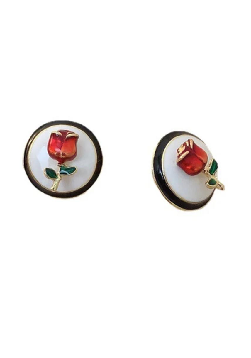 Red Rose Stud Earrings