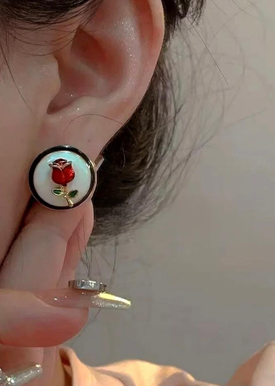 Red Rose Stud Earrings
