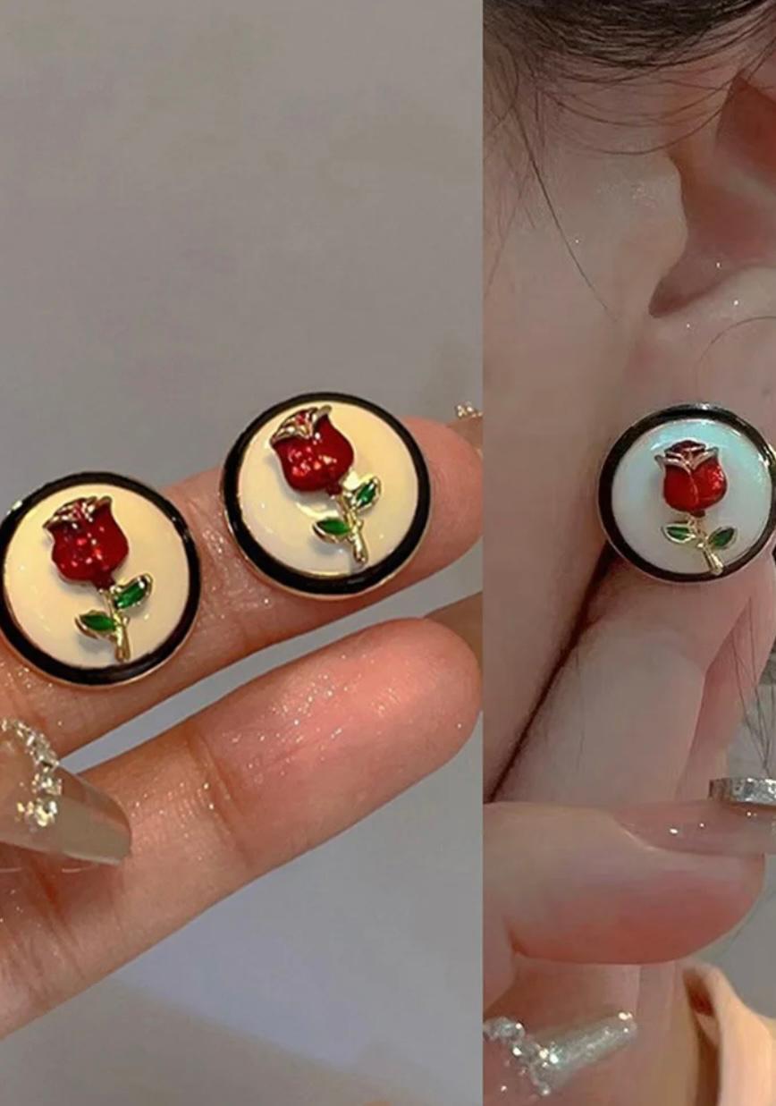 Red Rose Stud Earrings
