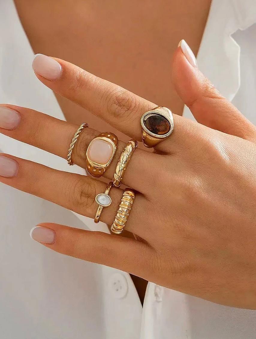 Colored stone ring set of 6