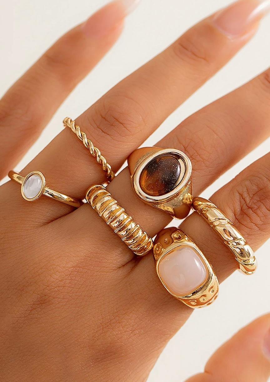 Colored stone ring set of 6