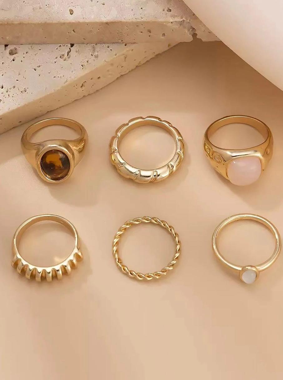 Colored stone ring set of 6