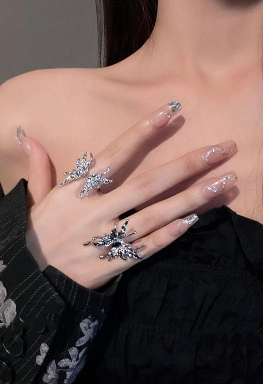 Butterfly silver ring set of 2