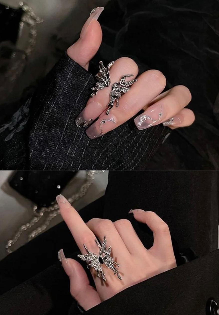 Butterfly silver ring set of 2