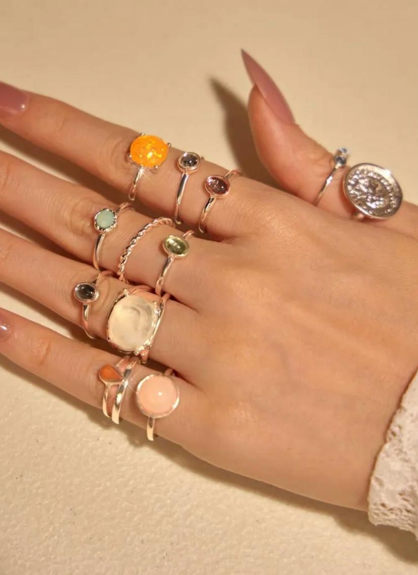 Multi-color Rhinestone ring set of 13