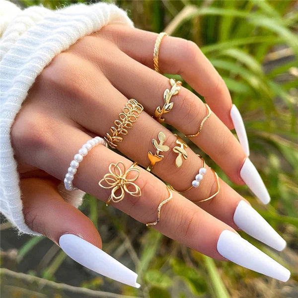 Floral Finger Rings Set of 10