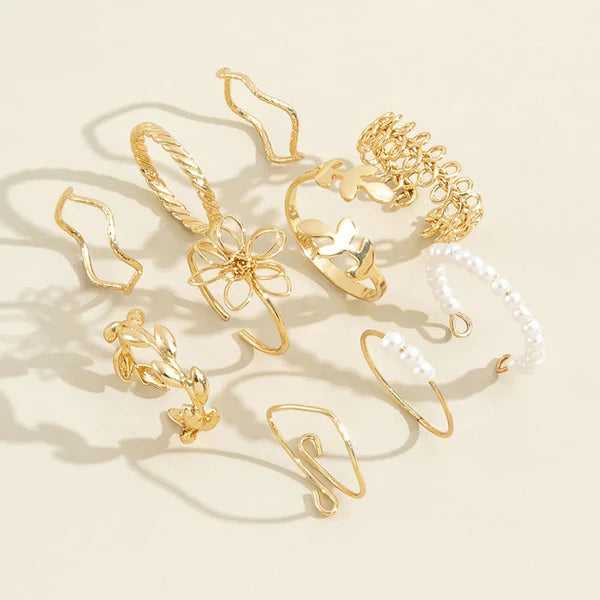 Floral Finger Rings Set of 10