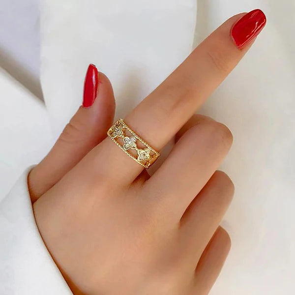 Clover Themed Gold Adjustable Finger Ring