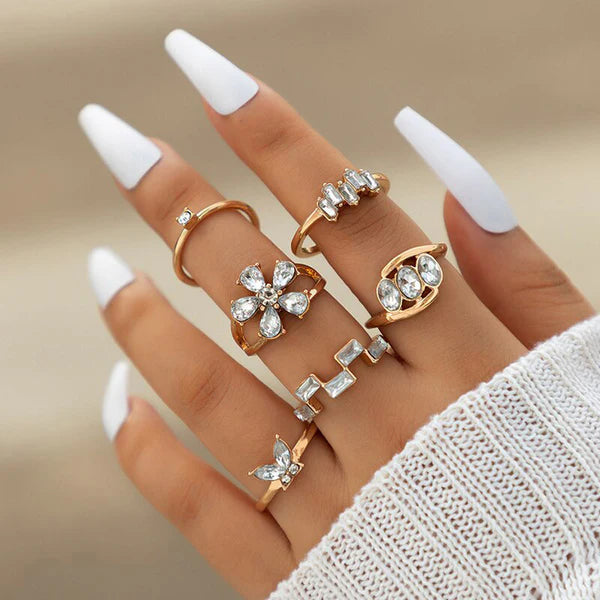 White Stone Studded Stackable Rings Set of 6