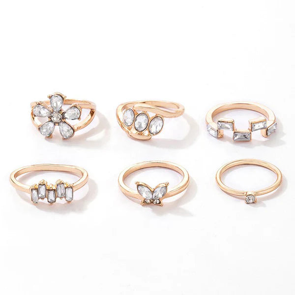 White Stone Studded Stackable Rings Set of 6