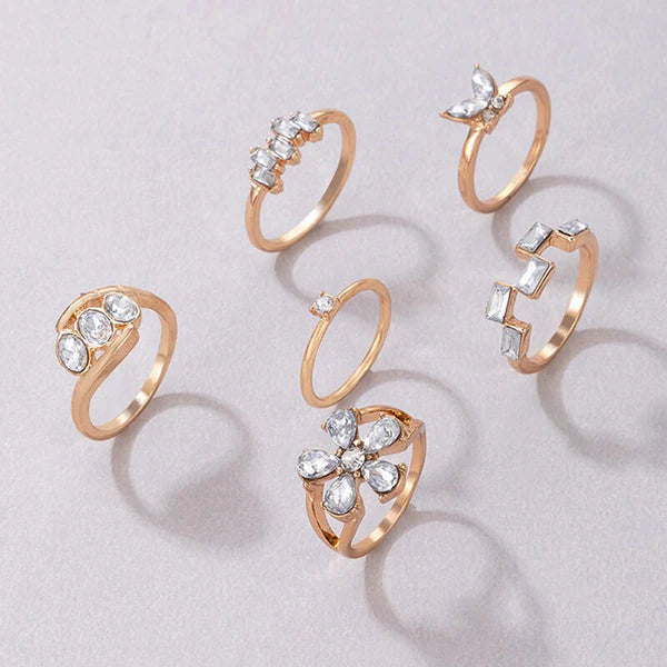 White Stone Studded Stackable Rings Set of 6