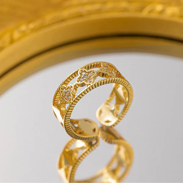 Clover Themed Gold Adjustable Finger Ring