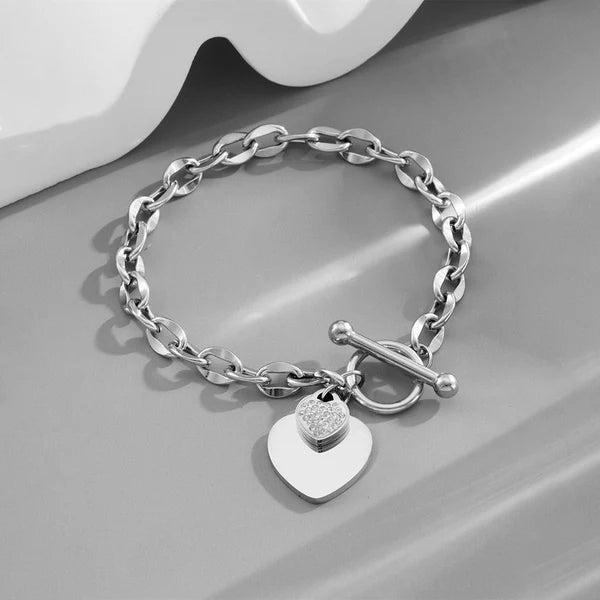 Silver Heart Themed Charm Bracelet