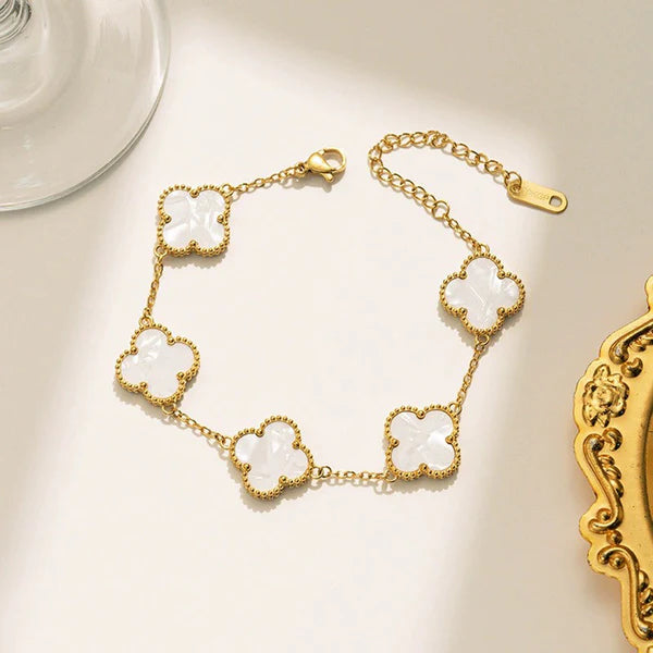 White And Golden Clover Bracelet