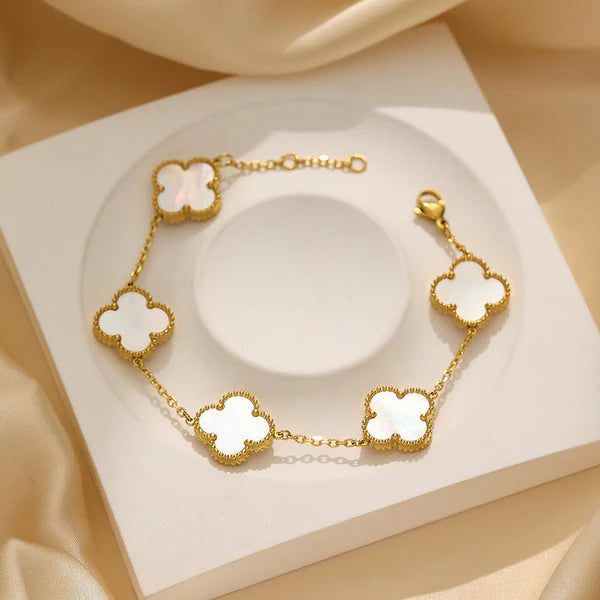White And Golden Clover Bracelet