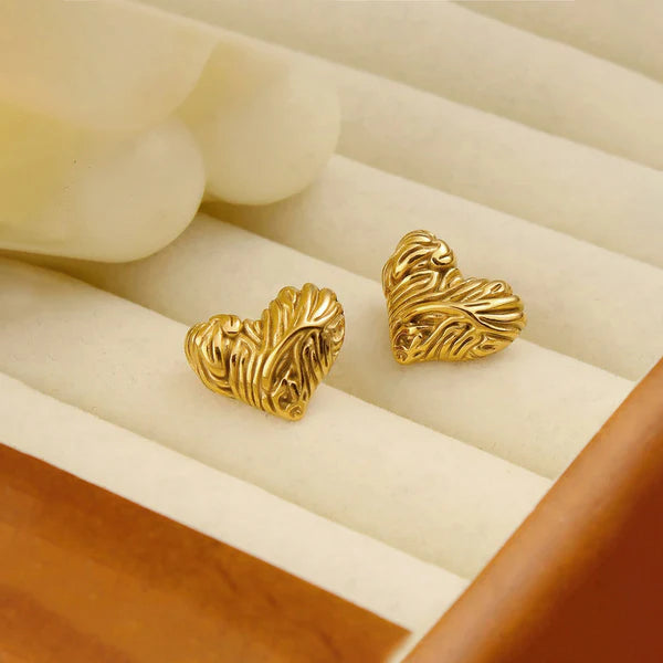 Heart Sculpted Themed Stud Earrings