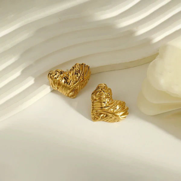 Heart Sculpted Themed Stud Earrings