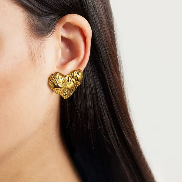 Heart Sculpted Themed Stud Earrings