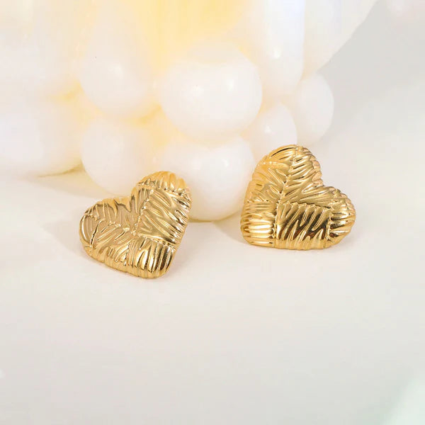 Heart Themed Textured Stud Earrings