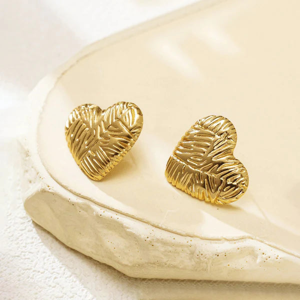 Heart Themed Textured Stud Earrings