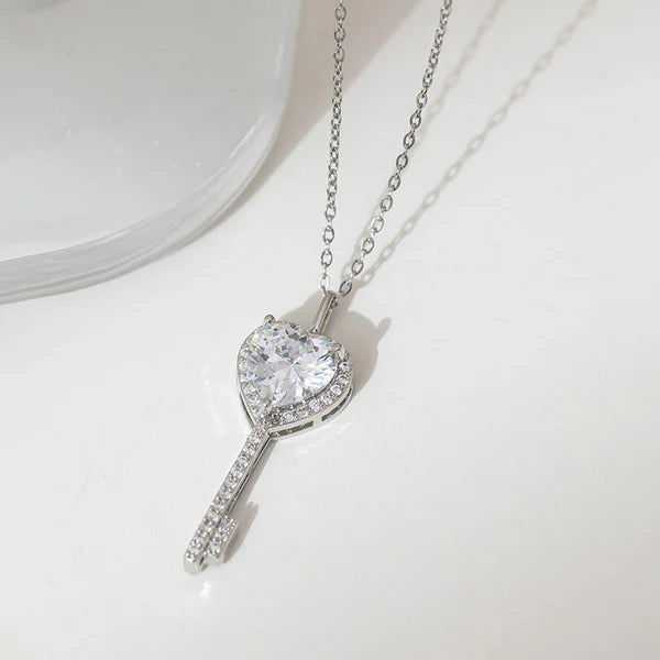 American Diamond Heart Key Pendant