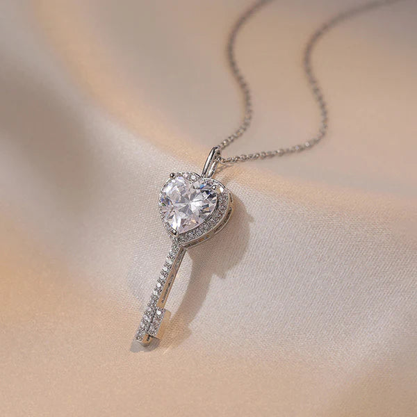 American Diamond Heart Key Pendant
