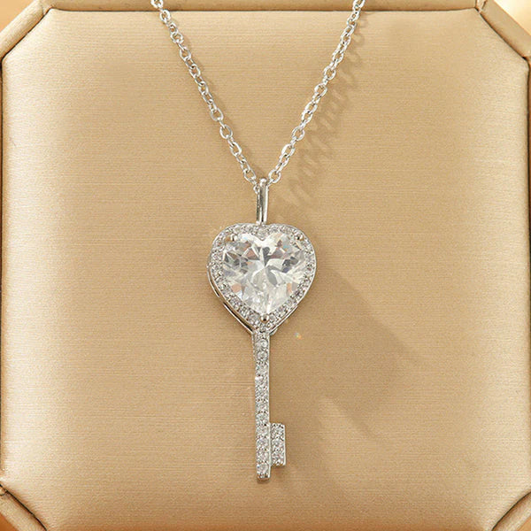 American Diamond Heart Key Pendant