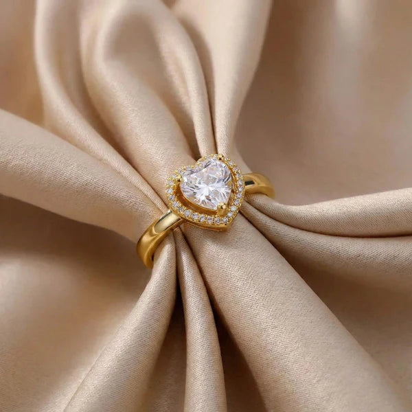 Heart Themed Golden Adjustable Ring