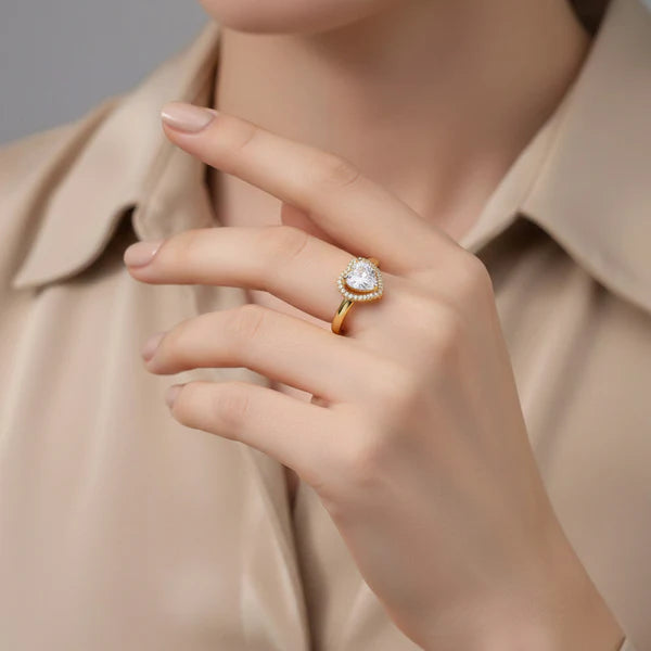 Heart Themed Golden Adjustable Ring