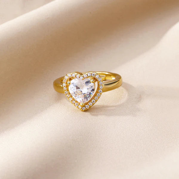 Heart Themed Golden Adjustable Ring