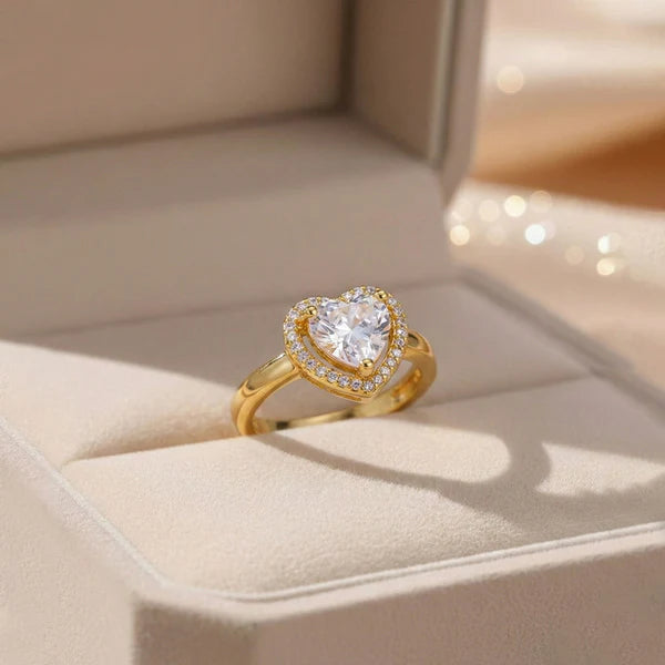 Heart Themed Golden Adjustable Ring