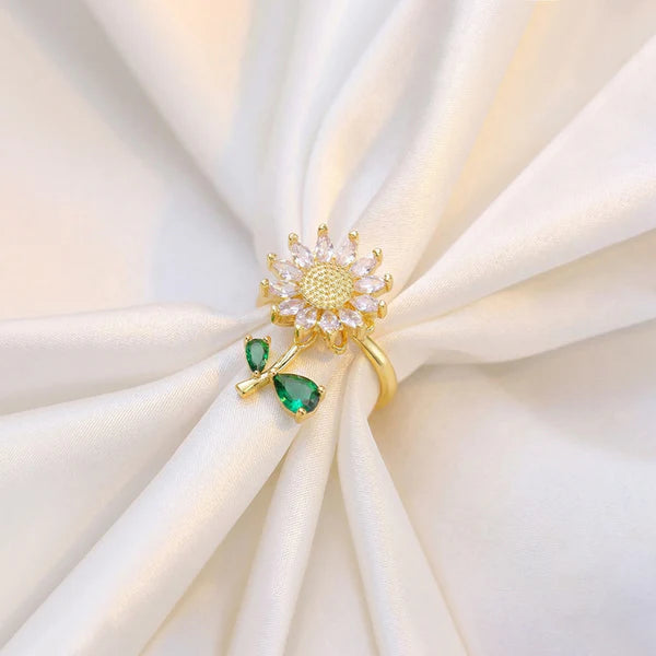Floral Style Multicolor Rotatable Adjustable Ring