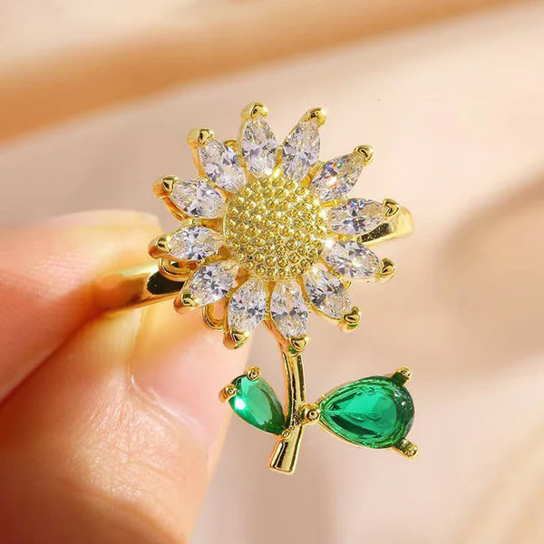 Floral Style Multicolor Rotatable Adjustable Ring