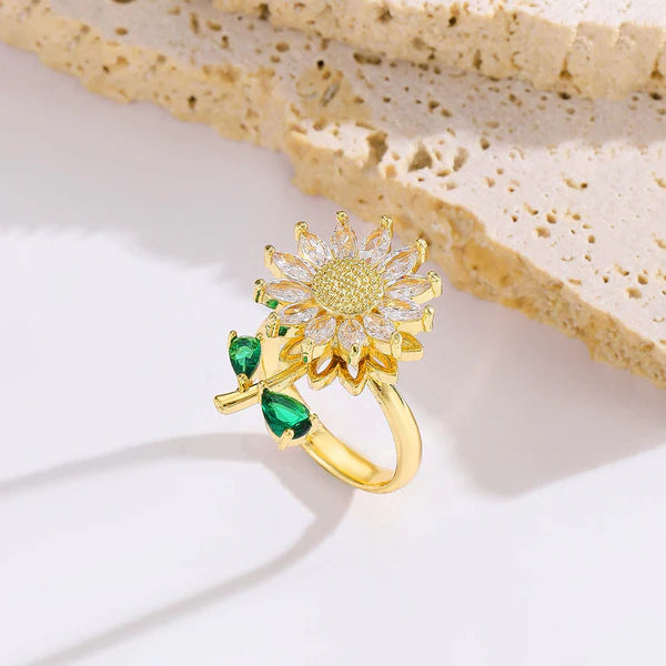 Floral Style Multicolor Rotatable Adjustable Ring