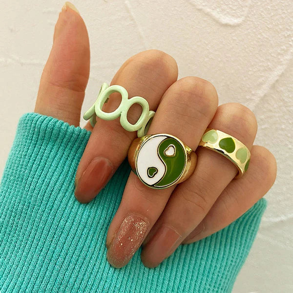 Gold Plated Green Rings Set