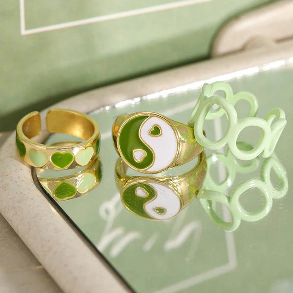 Gold Plated Green Rings Set