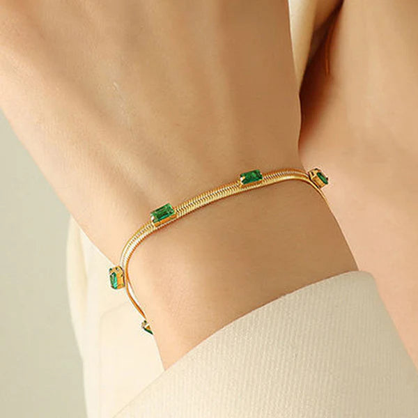 Green Emerald Studded Wraparound Bracelet