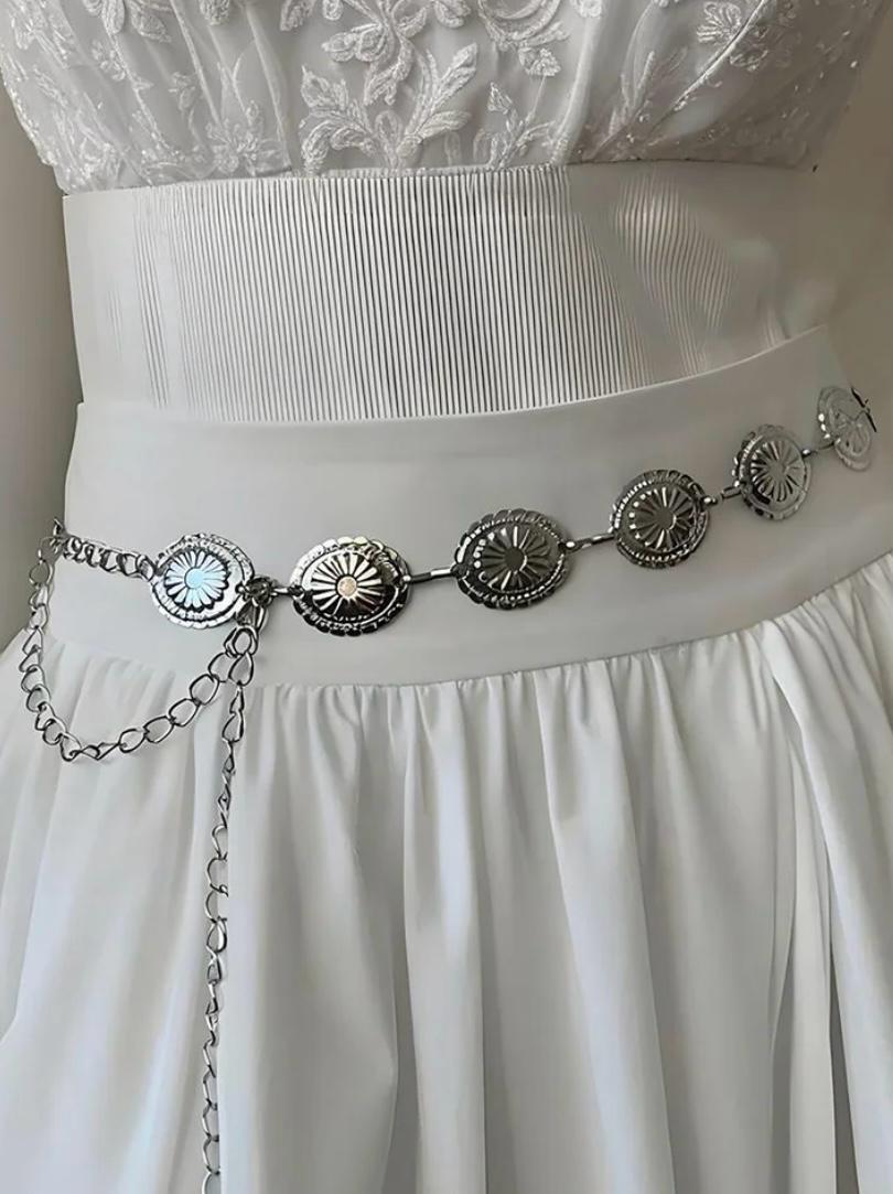 Silver floral waist chain