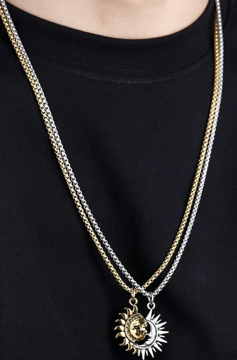 Dual color Sun-themed Necklace set of 2