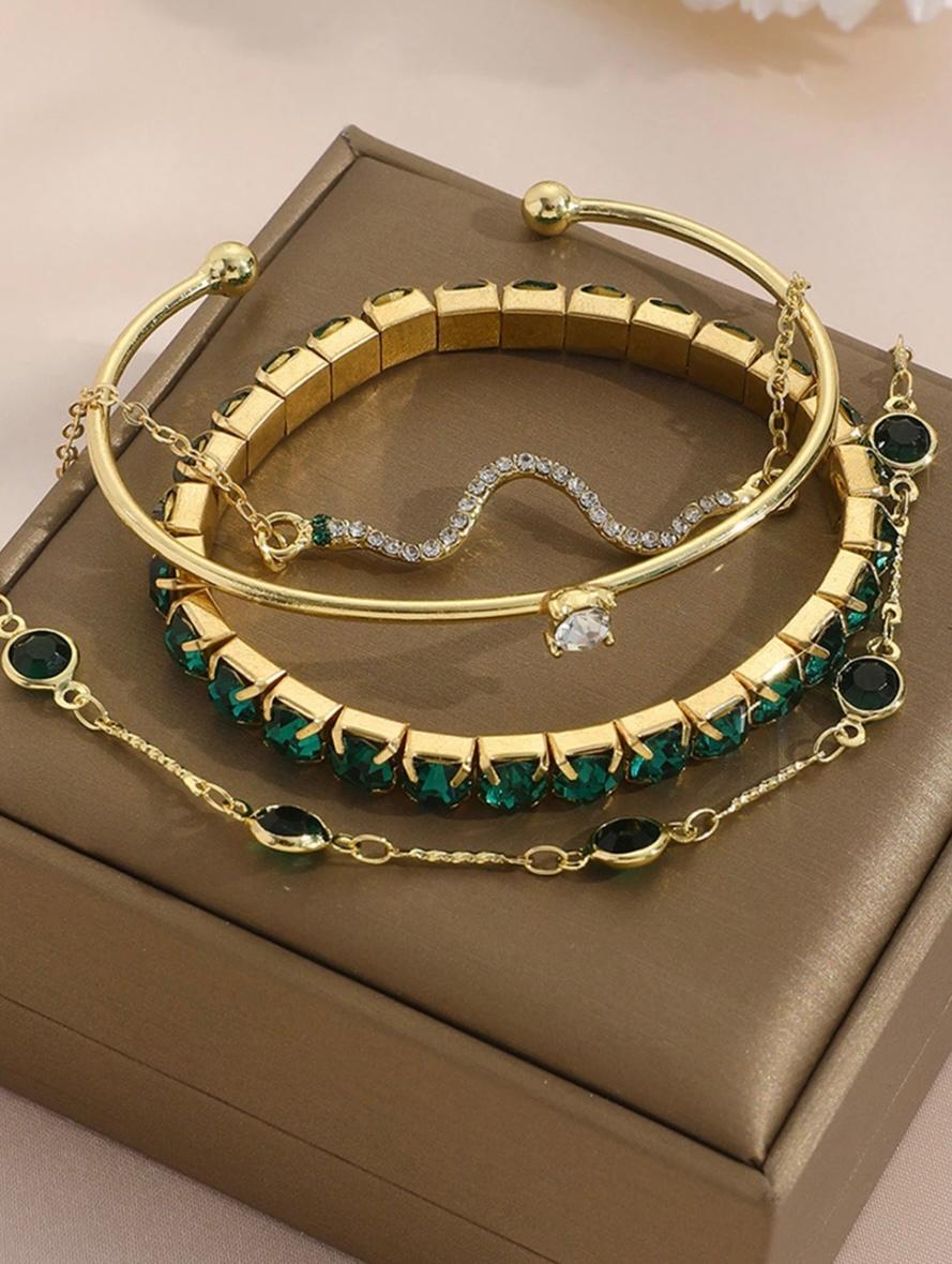 Green Rhinestone Bracelet set of 4