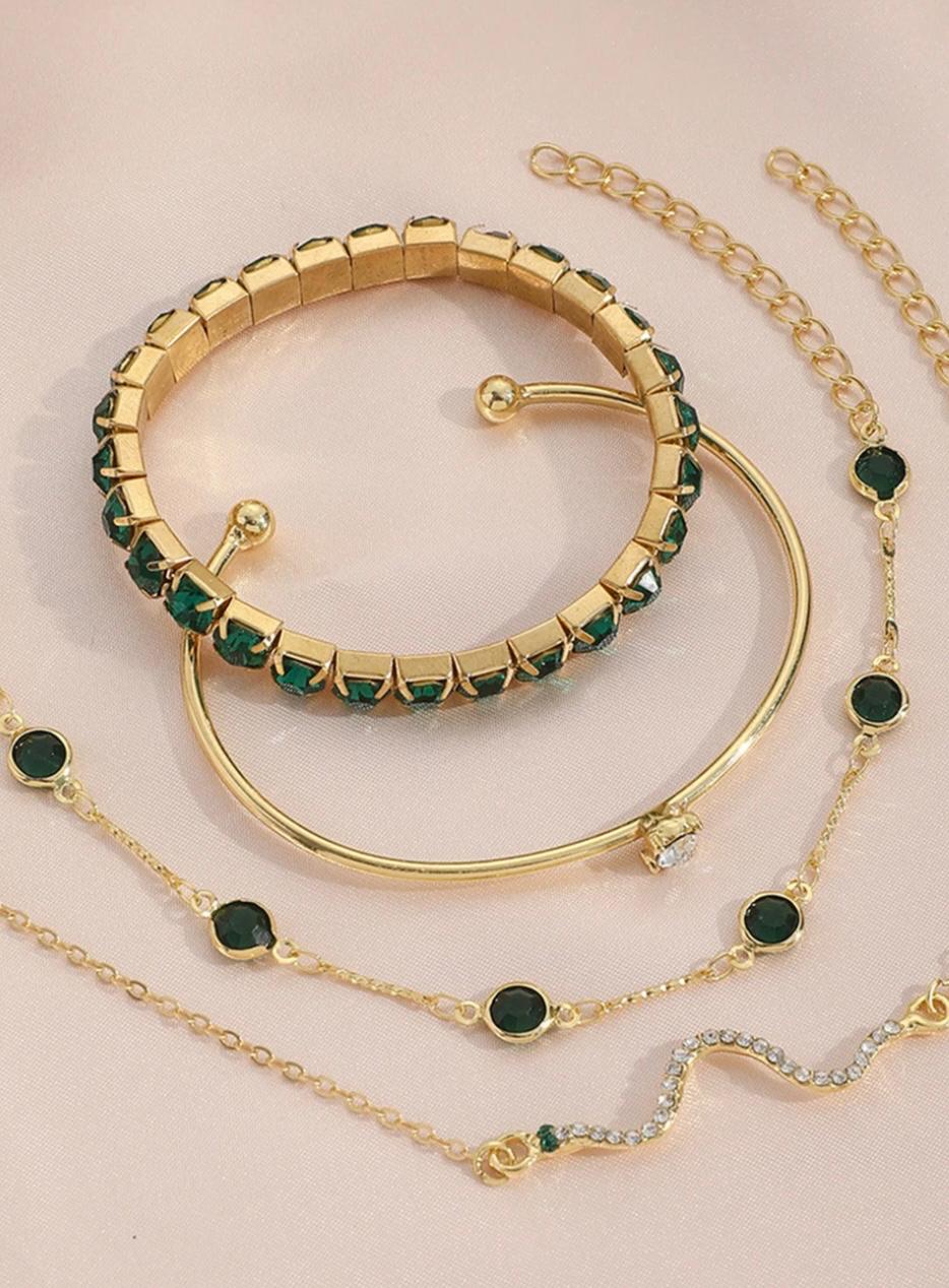 Green Rhinestone Bracelet set of 4