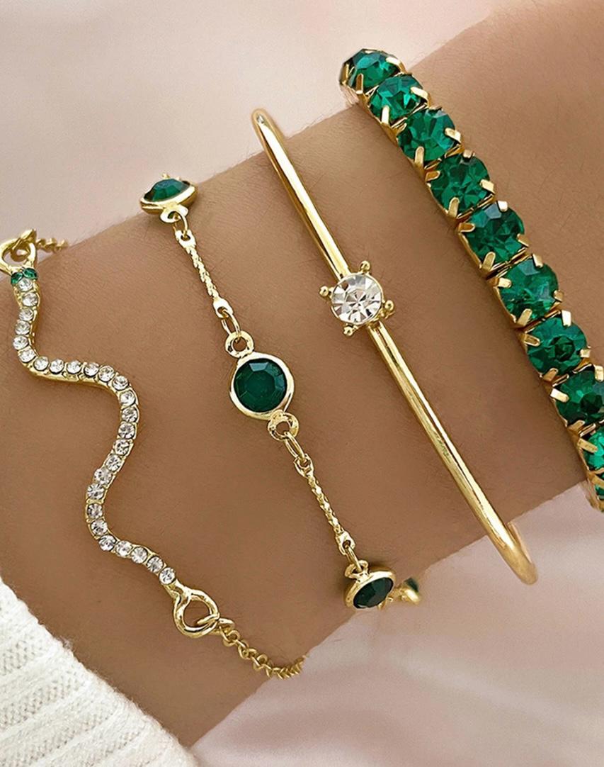 Green Rhinestone Bracelet set of 4