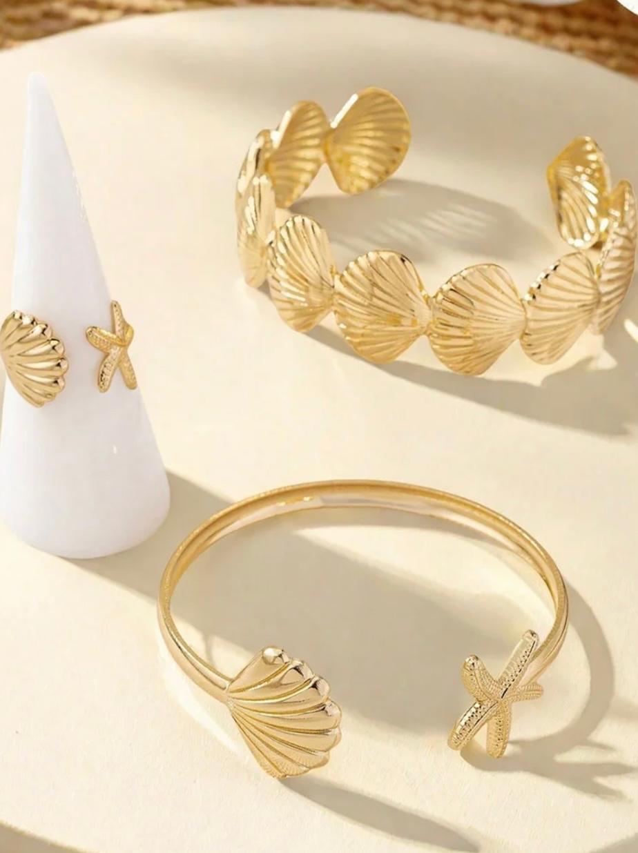 Shells Bracelet and Ring set of 3