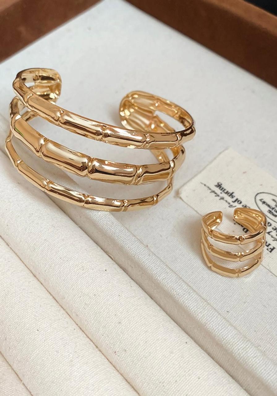 Statement Golden Bracelet and Ring Set
