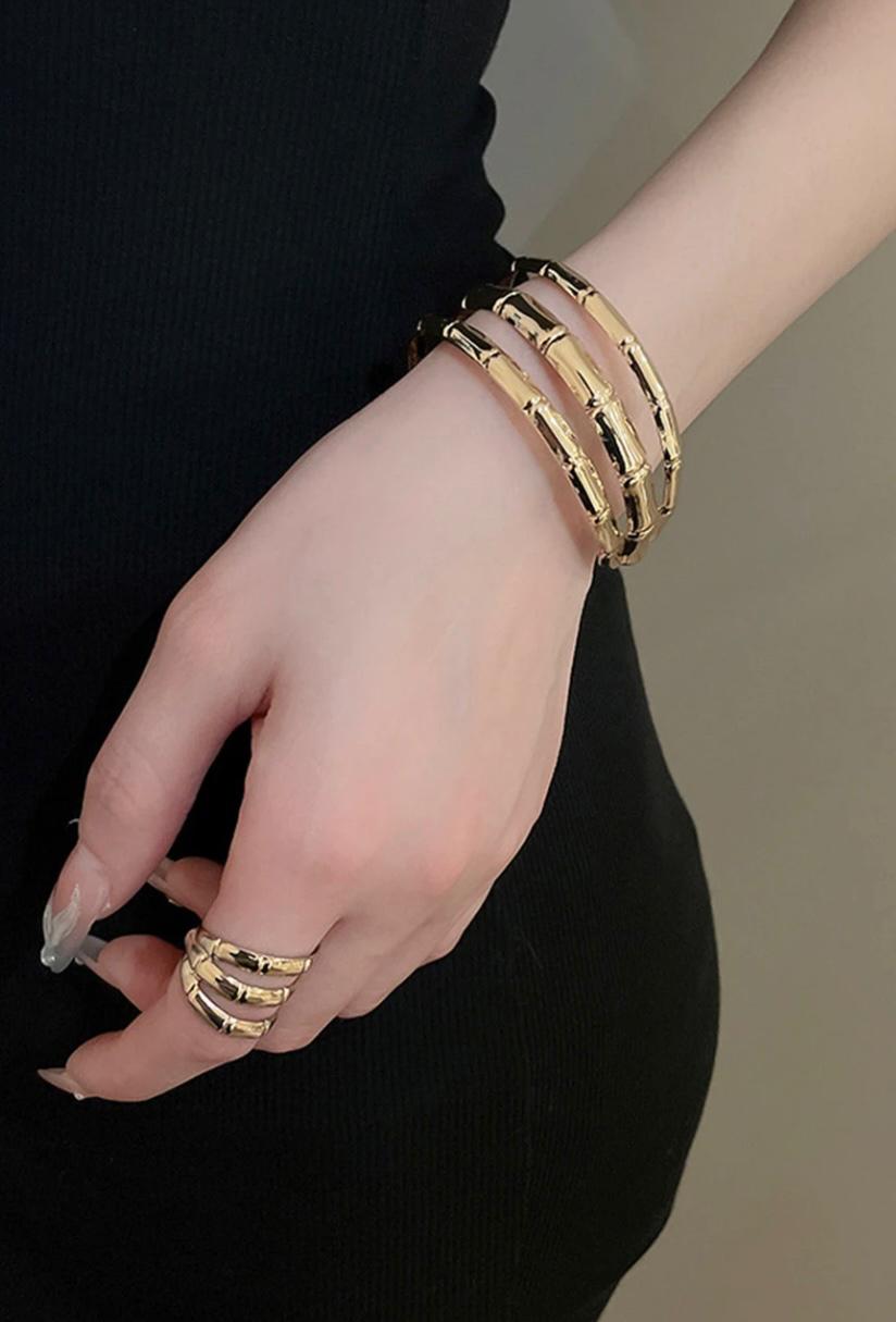 Statement Golden Bracelet and Ring Set